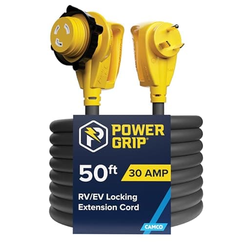 Camco PowerGrip 50 ft 30 Amp RV Extension Cord, 90-Degree Heads