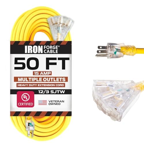Iron Forge Cable 50 ft Lighted Outdoor Extension Cord, 3 Outlets